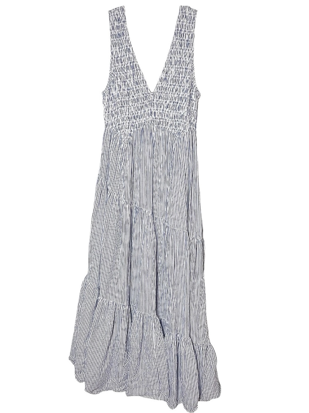 Free People Juno Maxi Dress Blue White Stripe Smocked Open Back Size Small boho - Picture 7 of 11